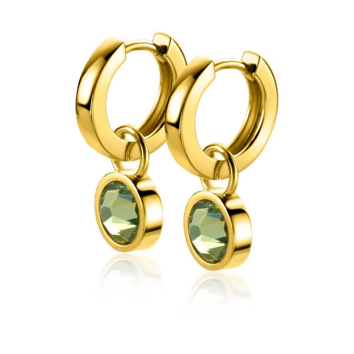 Zinzi gold plated zilveren oorbedels dubbelzijdig groen wit Swarovski crystals 9mm ZICH1006G (excl. oorringen), exclusief en kwalitatief hoogwaardig. Ontdek nu!