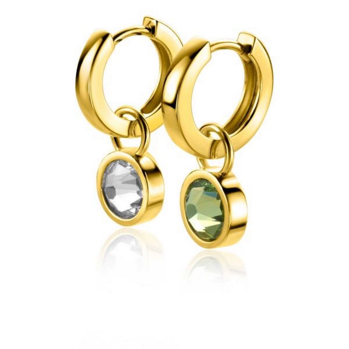 Zinzi gold plated zilveren oorbedels dubbelzijdig groen wit Swarovski crystals 9mm ZICH1006G (excl. oorringen), exclusief en kwalitatief hoogwaardig. Ontdek nu!