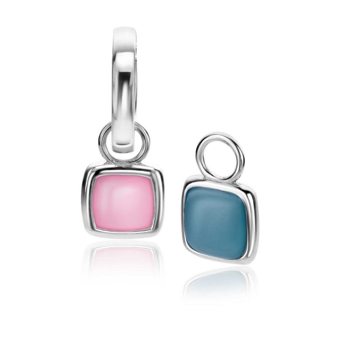 Zinzi zilveren oorbedels vierkant tweezijdig blauw en roze 10mm ZICH2257B (excl. oorringen), exclusief en kwalitatief hoogwaardig. Ontdek nu!