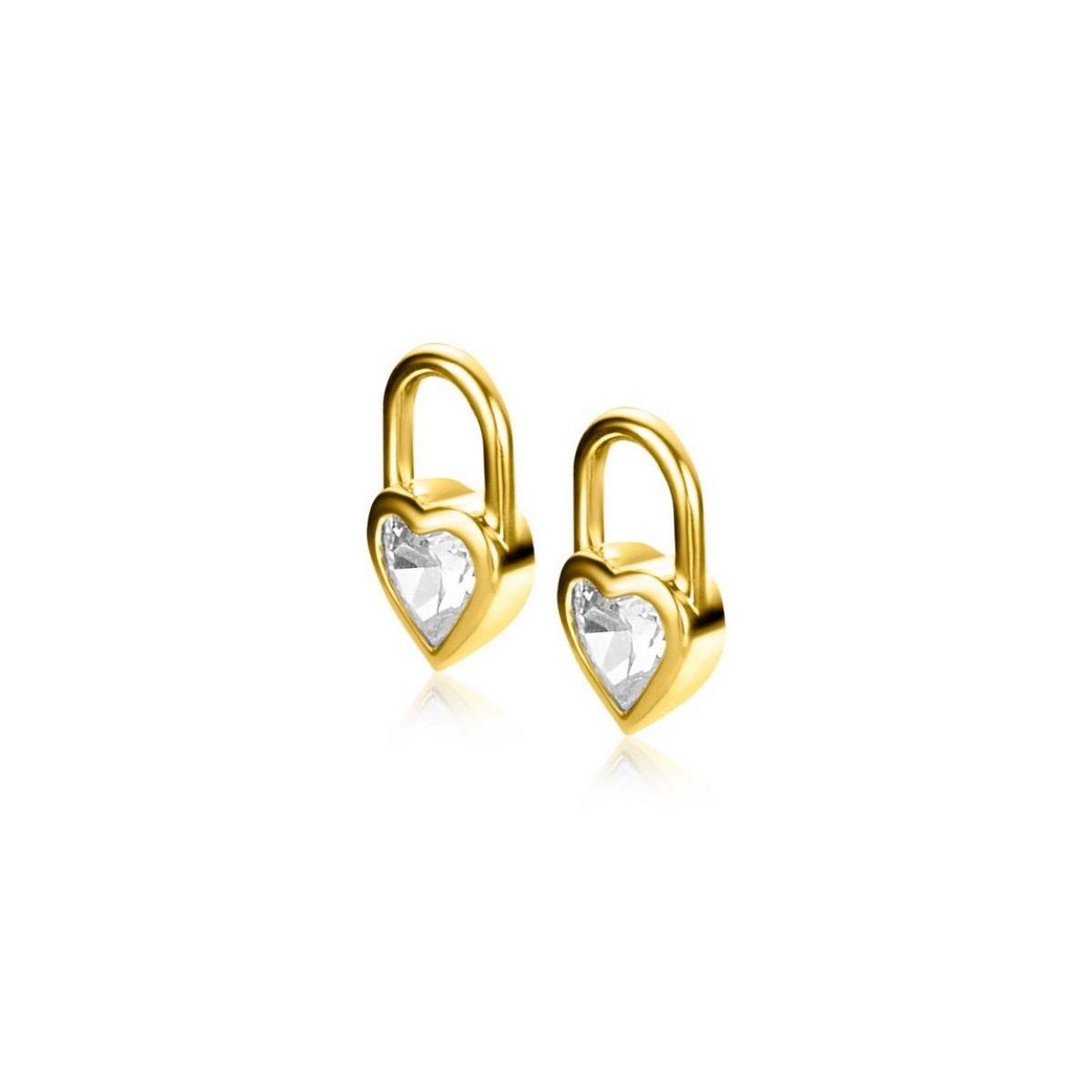 Zinzi gold plated zilveren oorbedels hart met witte zirkonia 12mm ZICH2306 (excl. oorringen), exclusief en kwalitatief hoogwaardig. Ontdek nu!