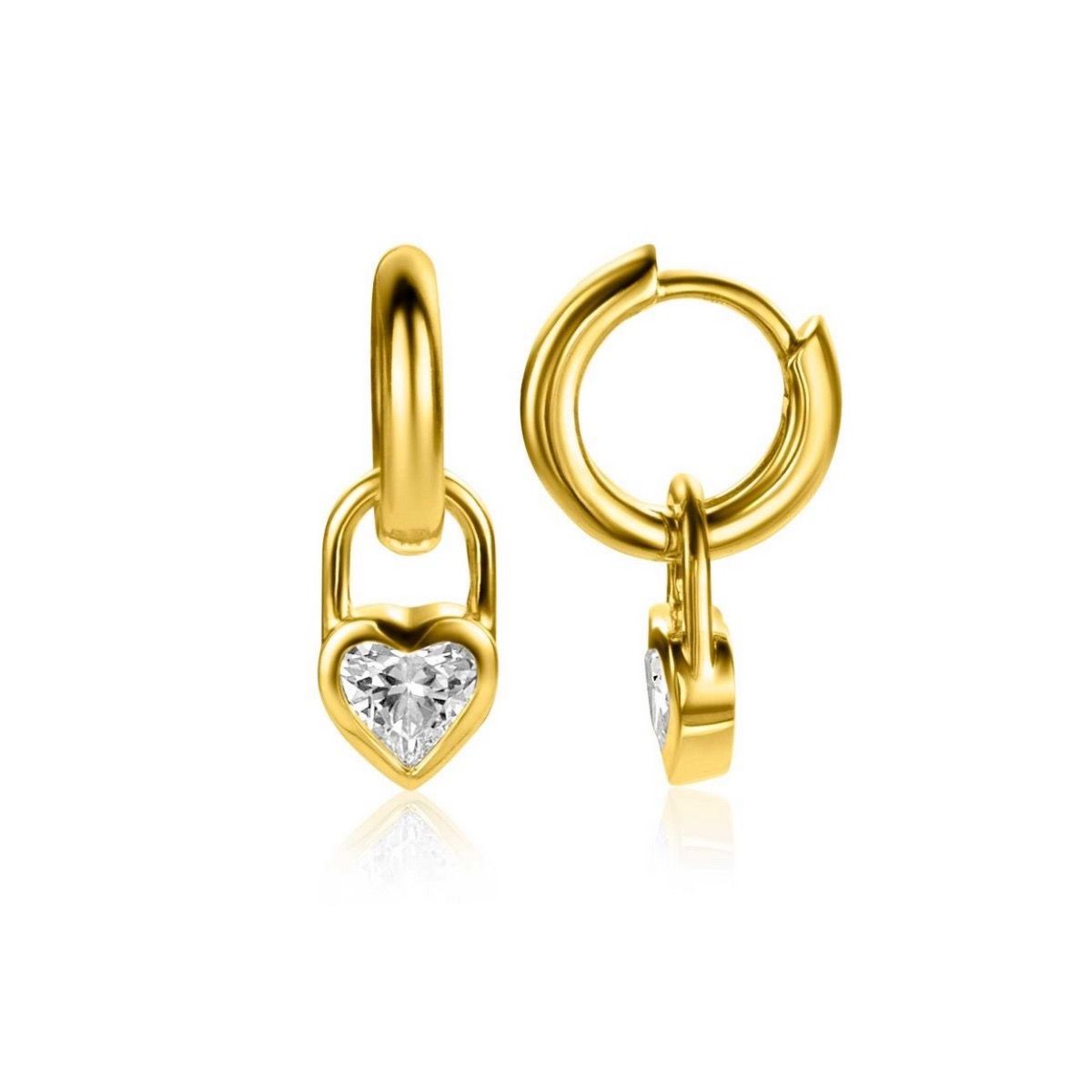 Zinzi gold plated zilveren oorbedels hart met witte zirkonia 12mm ZICH2306 (excl. oorringen), exclusief en kwalitatief hoogwaardig. Ontdek nu!