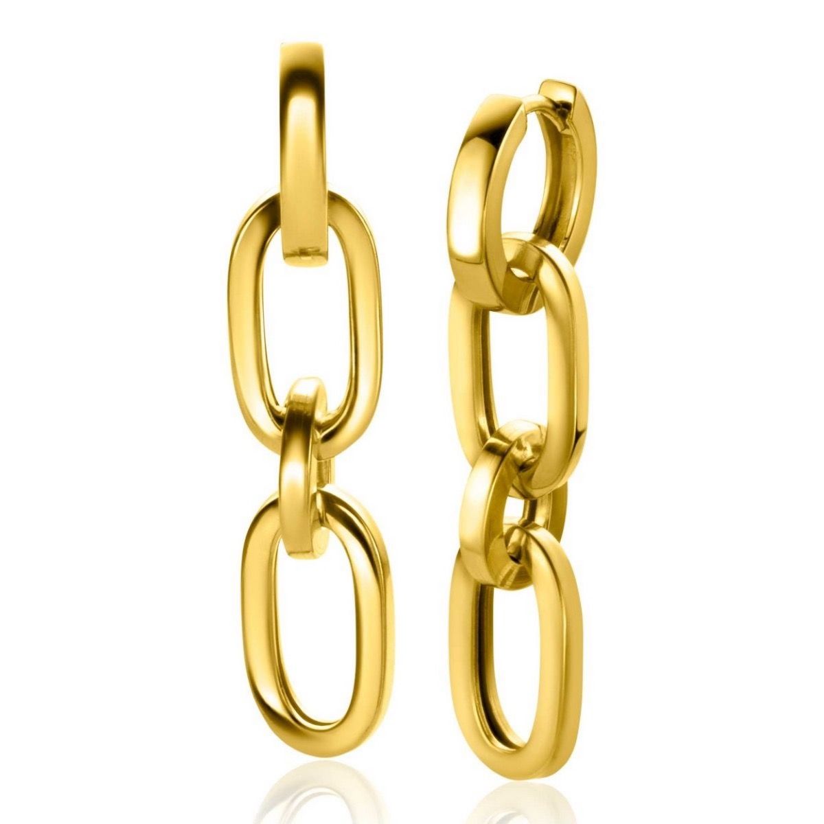 Zinzi gold plated zilveren oorbedels drie paperclip schakels 35mm ZICH2351G (excl. oorringen), exclusief en kwalitatief hoogwaardig. Ontdek nu!