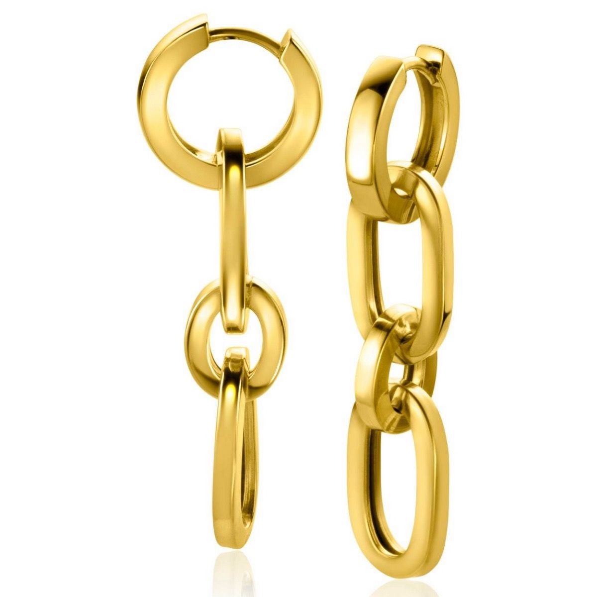 Zinzi gold plated zilveren oorbedels drie paperclip schakels 35mm ZICH2351G (excl. oorringen), exclusief en kwalitatief hoogwaardig. Ontdek nu!