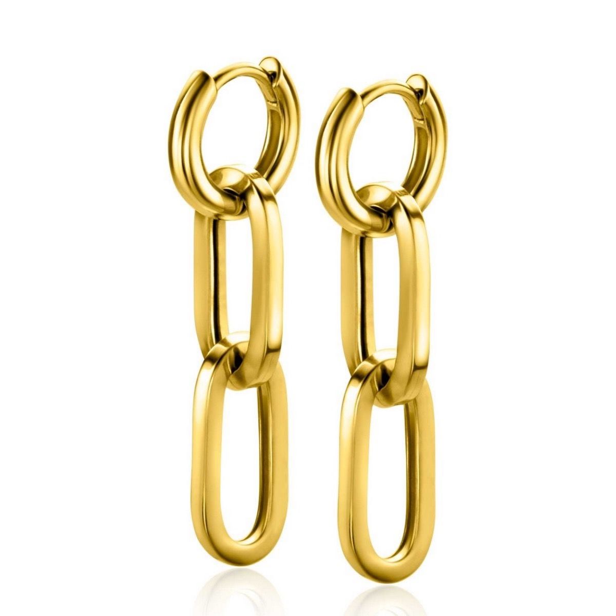 Zinzi gold plated zilveren oorbedels twee lange paperclip schakels 37mm ZICH2352G (excl. oorringen), exclusief en kwalitatief hoogwaardig. Ontdek nu!