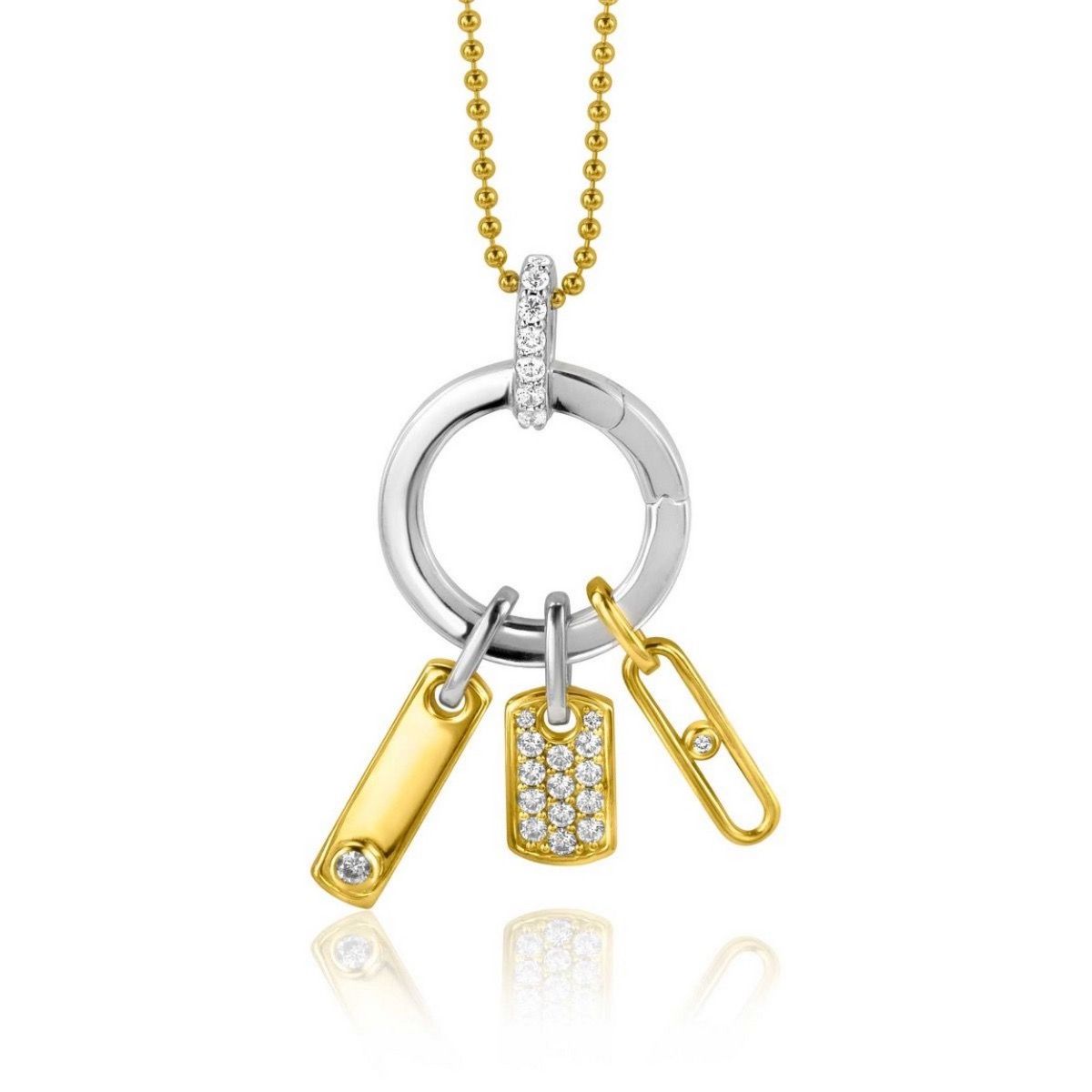 Zinzi gold plated zilveren rechthoekig plaatje als hanger 20mm bezet met witte zirkonia ZIH2298, exclusief en kwalitatief hoogwaardig. Ontdek nu!