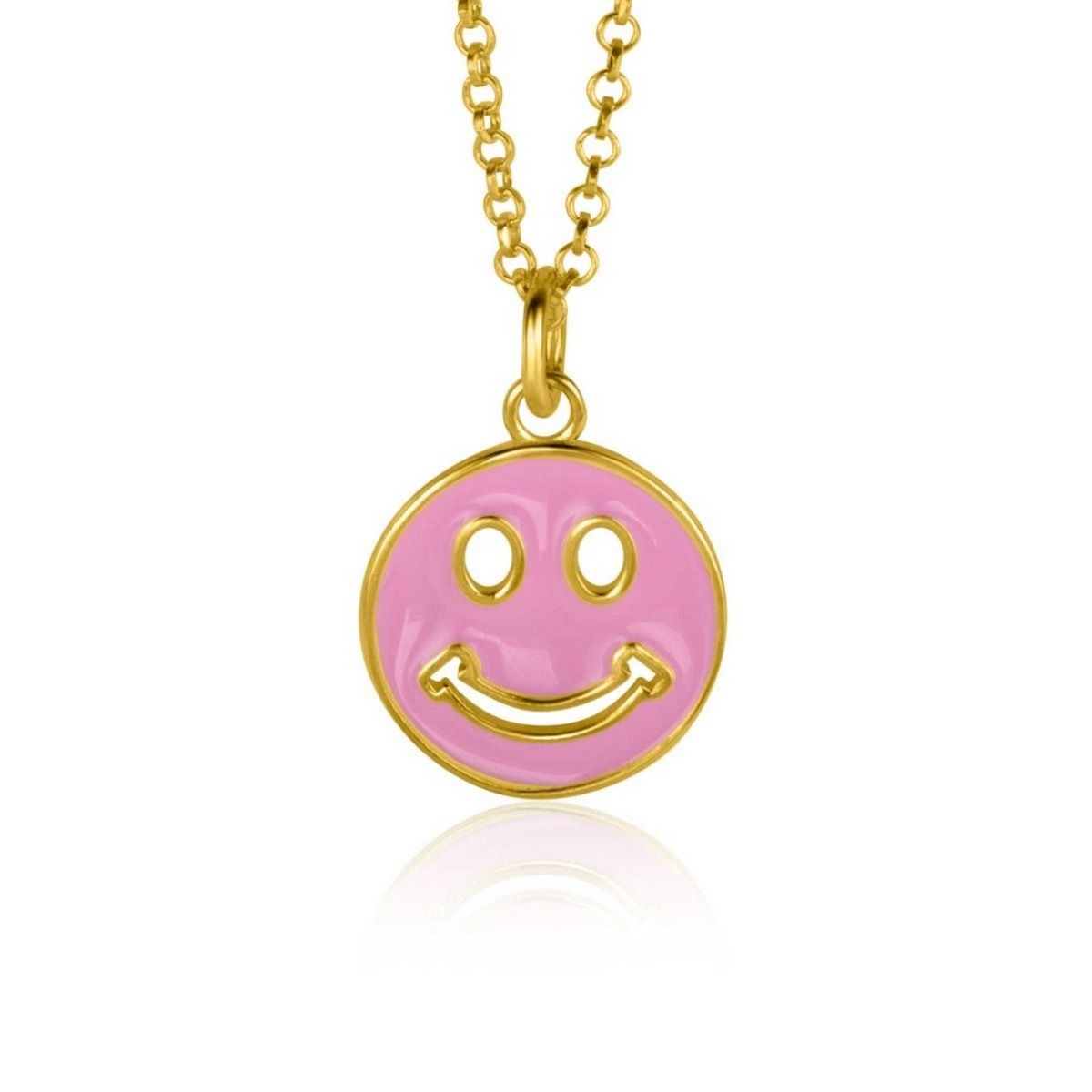 Zinzi gold plated zilveren hanger smiley rond 15mm met roze emaille ZIH2312R, exclusief en kwalitatief hoogwaardig. Ontdek nu!