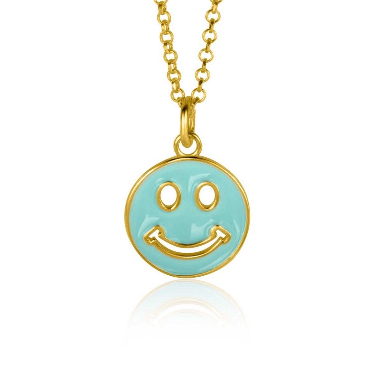 Zinzi gold plated zilveren hanger smiley rond 15mm met turquoise emaille ZIH2312T, exclusief en kwalitatief hoogwaardig. Ontdek nu!