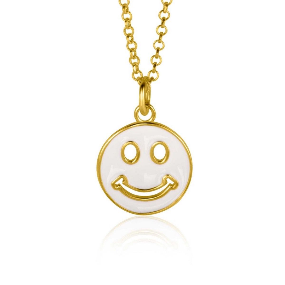 Zinzi gold plated zilveren hanger smiley rond 15mm met wit emaille ZIH2312W, exclusief en kwalitatief hoogwaardig. Ontdek nu!