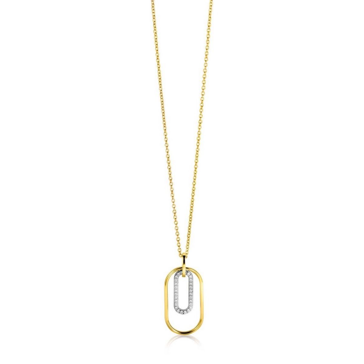 Zinzi gold plated zilveren ovale hanger 32mm bezet met witte zirkonia's ZIH2329, exclusief en kwalitatief hoogwaardig. Ontdek nu!