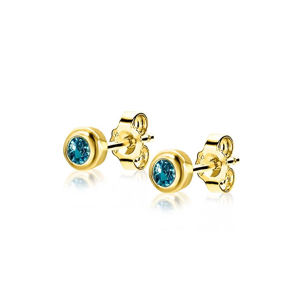 Zinzi's "Aqua Dream" - 4mm Gold Plated Oorknoppen met Geboortesteen Blauw Aquamarijn Zirconia ZIO-MRT, exclusief en kwalitatief hoogwaardig. Ontdek nu!