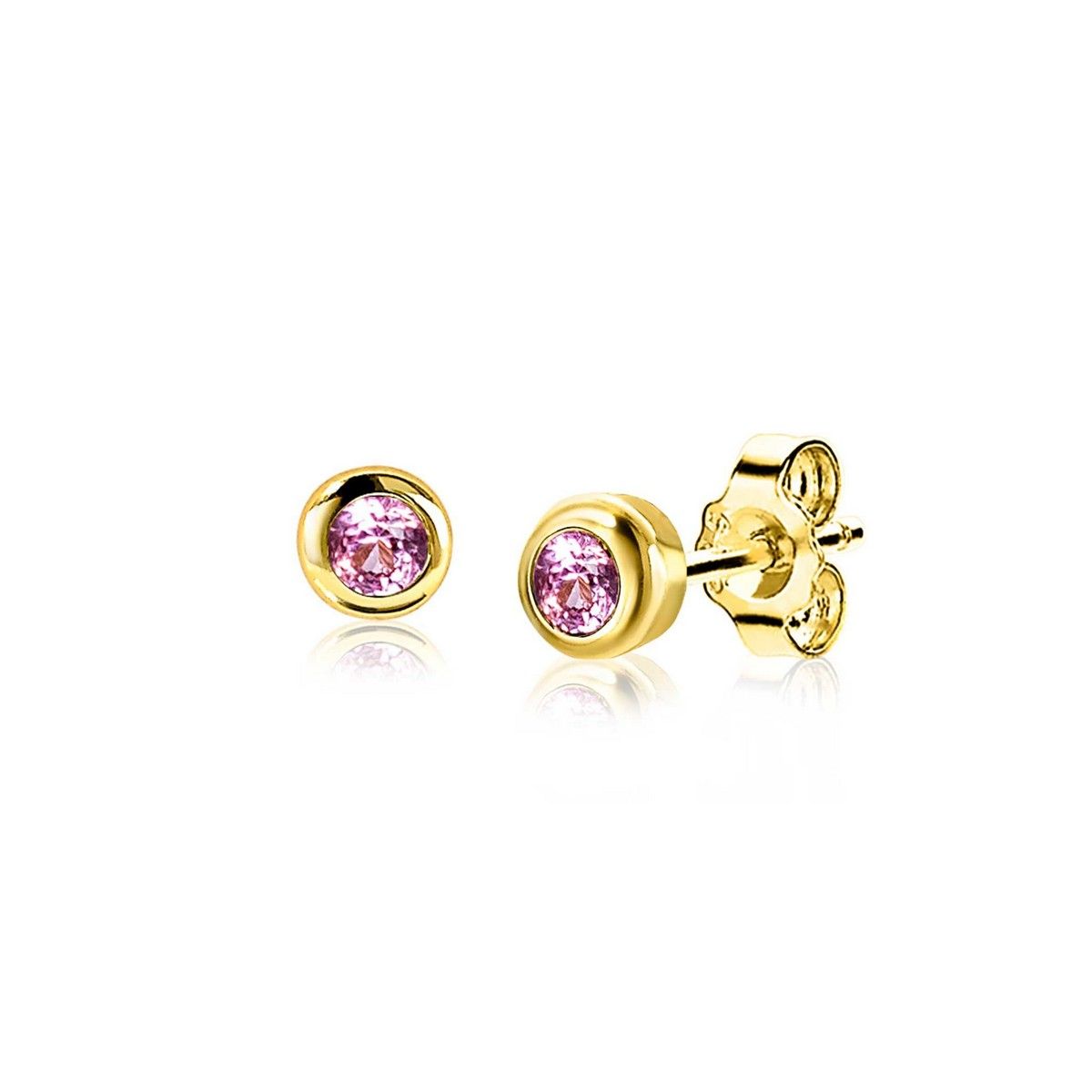 Zinzi's "Rosy Love" - 4mm Gold Plated Oorknoppen met Geboortesteen Roze Rozenkwarts Zirconia ZIO-OKT, exclusief en kwalitatief hoogwaardig. Ontdek nu!