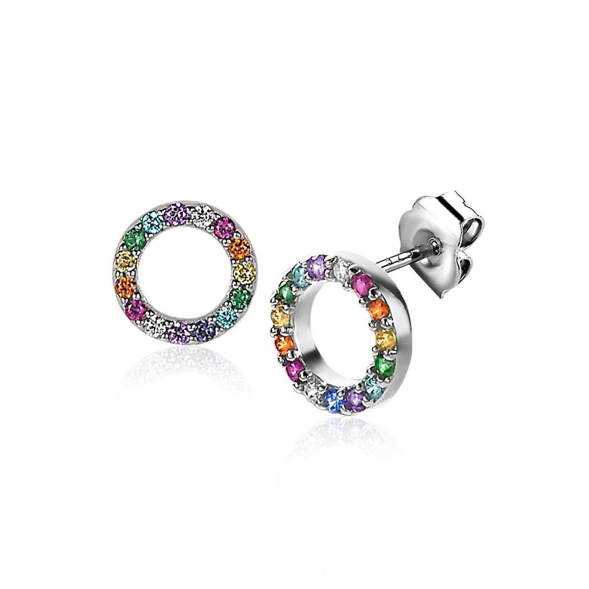 Zinzi's "Rainbow Delight" - Zilveren Oorknopjes 8mm Open Rondje met Regenboog Kleurstenen ZIO2170Z, exclusief en kwalitatief hoogwaardig. Ontdek nu!