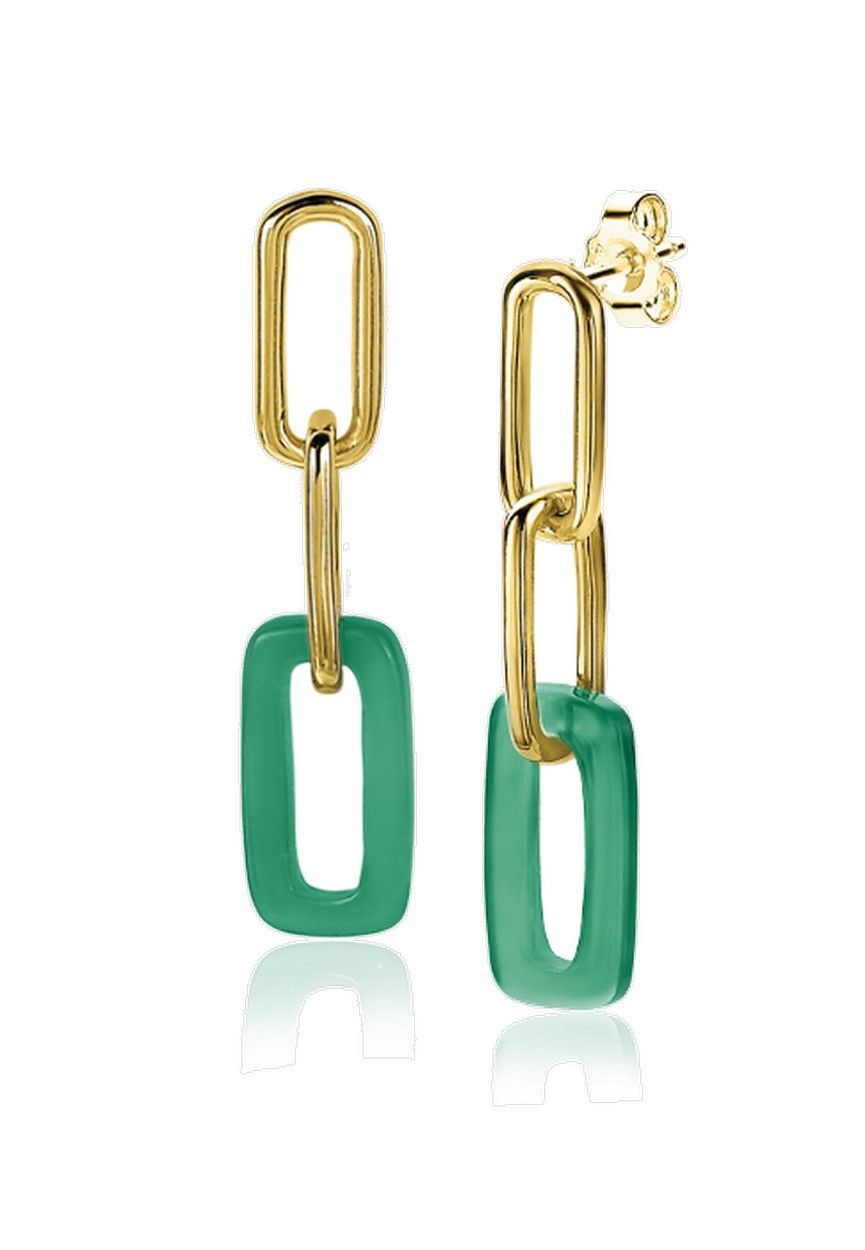 Zinzi zilveren oorhangers 14K geel verguld 34mm open ovaal groen agaat ZIO2208G, exclusief en kwalitatief hoogwaardig. Ontdek nu!