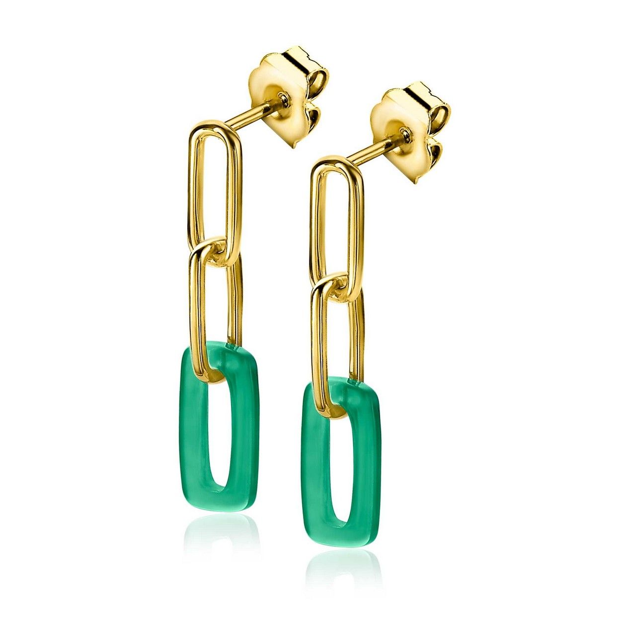 Zinzi zilveren oorhangers 14K geel verguld 34mm open ovaal groen agaat ZIO2208G, exclusief en kwalitatief hoogwaardig. Ontdek nu!