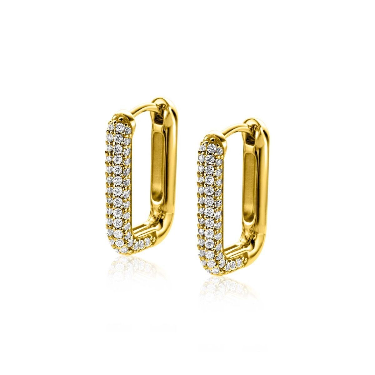 Zinzi gold plated zilveren luxe oorringen 18x3mm rechthoekig met witte zirkonia's ZIO2222Y, exclusief en kwalitatief hoogwaardig. Ontdek nu!