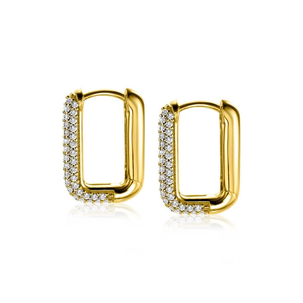 Zinzi gold plated zilveren luxe oorringen 18x3mm rechthoekig met witte zirkonia's ZIO2222Y, exclusief en kwalitatief hoogwaardig. Ontdek nu!