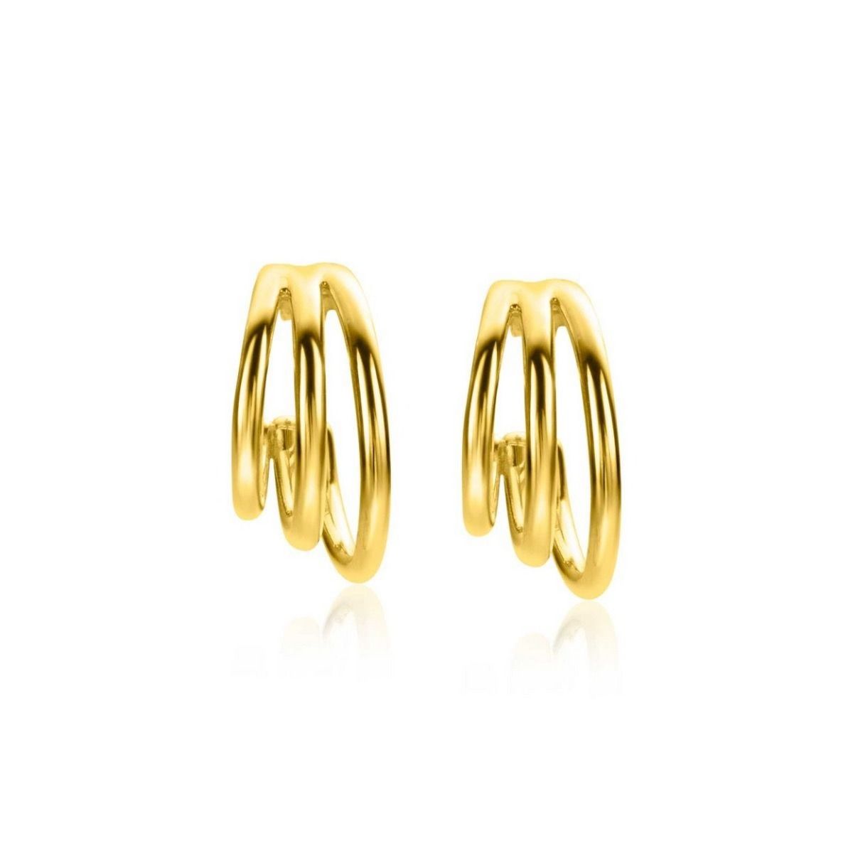 Zinzi gold plated zilveren multi-look oorstekers drie banen glad 16mm ZIO2294, exclusief en kwalitatief hoogwaardig. Ontdek nu!