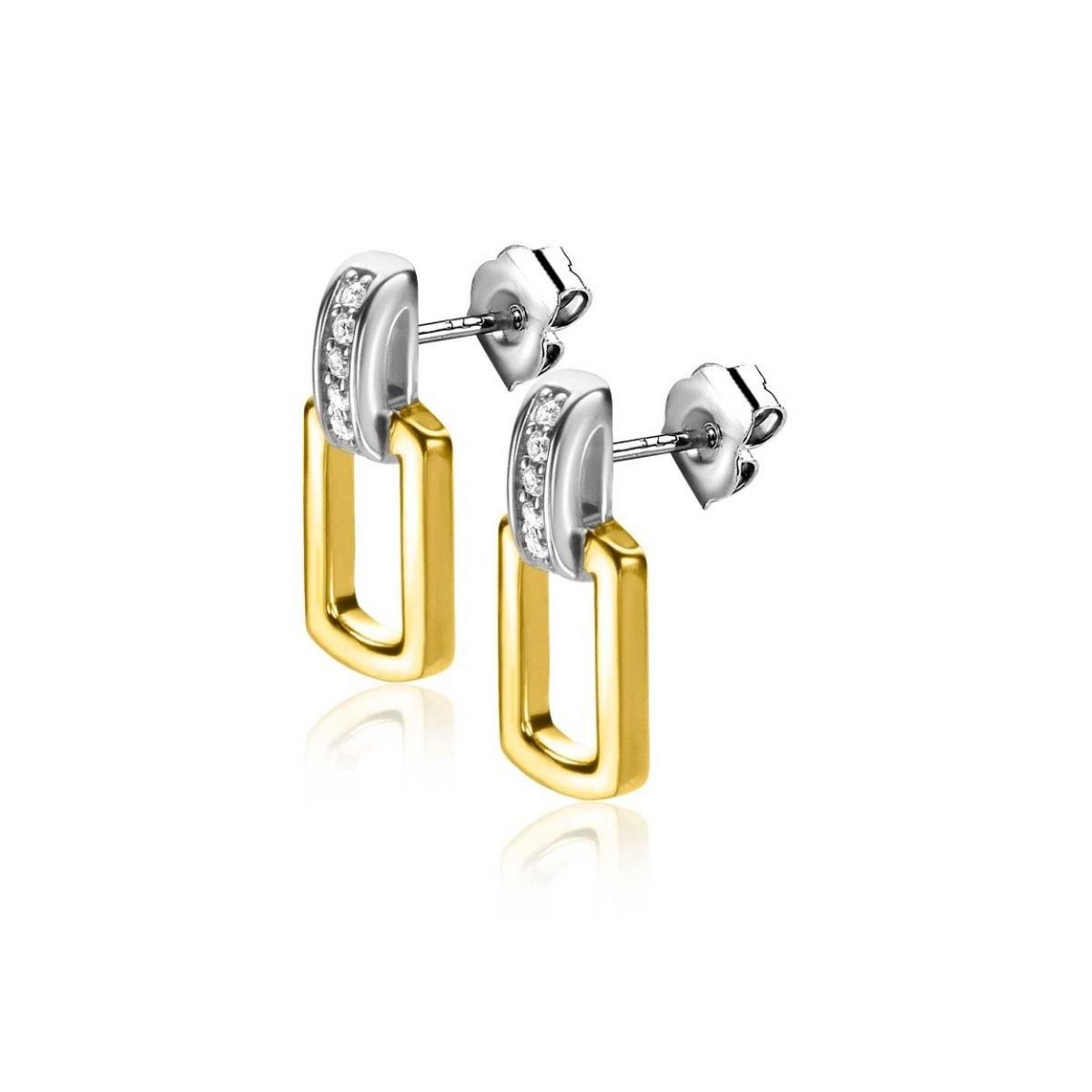 Zinzi gold plated zilveren oorstekers ovaal witte zirkonia's 15mm ZIO2297, exclusief en kwalitatief hoogwaardig. Ontdek nu!