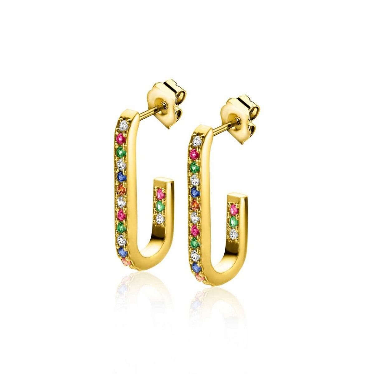 Zinzi gold plated zilveren oorstekers in ovale vorm (20mm) bezet met regenboog kleurstenen ZIO2310YMC, exclusief en kwalitatief hoogwaardig. Ontdek nu!