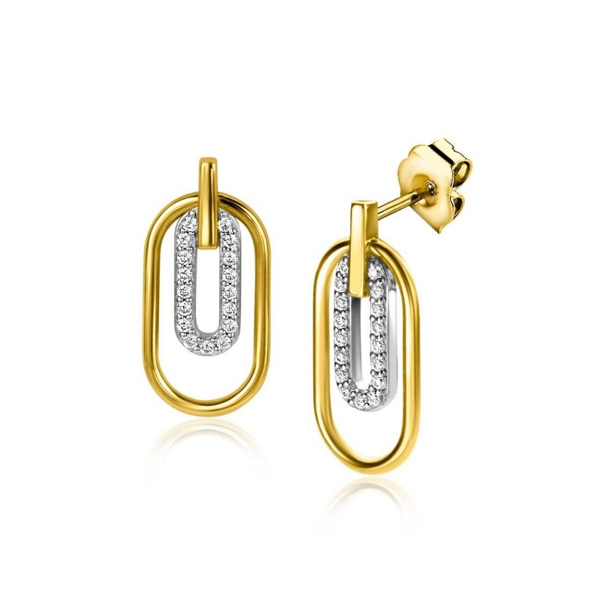 Zinzi gold plated zilveren ovale oorstekers 20mm bezet met witte zirkonia's ZIO2329, exclusief en kwalitatief hoogwaardig. Ontdek nu!