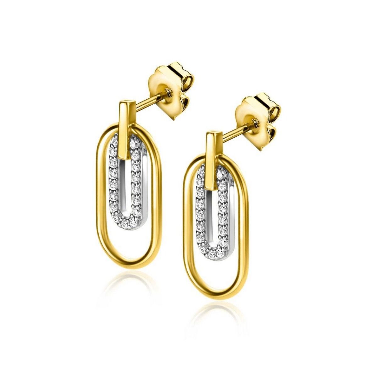 Zinzi gold plated zilveren ovale oorstekers 20mm bezet met witte zirkonia's ZIO2329, exclusief en kwalitatief hoogwaardig. Ontdek nu!