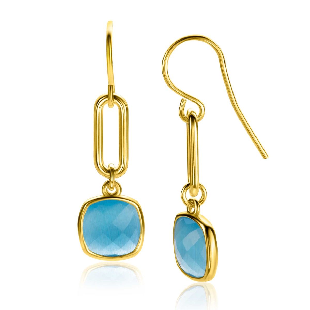 Zinzi gold plated zilveren oorhangers 35mm met paperclip schakel en turquoise kleursteen ZIO2332, exclusief en kwalitatief hoogwaardig. Ontdek nu!