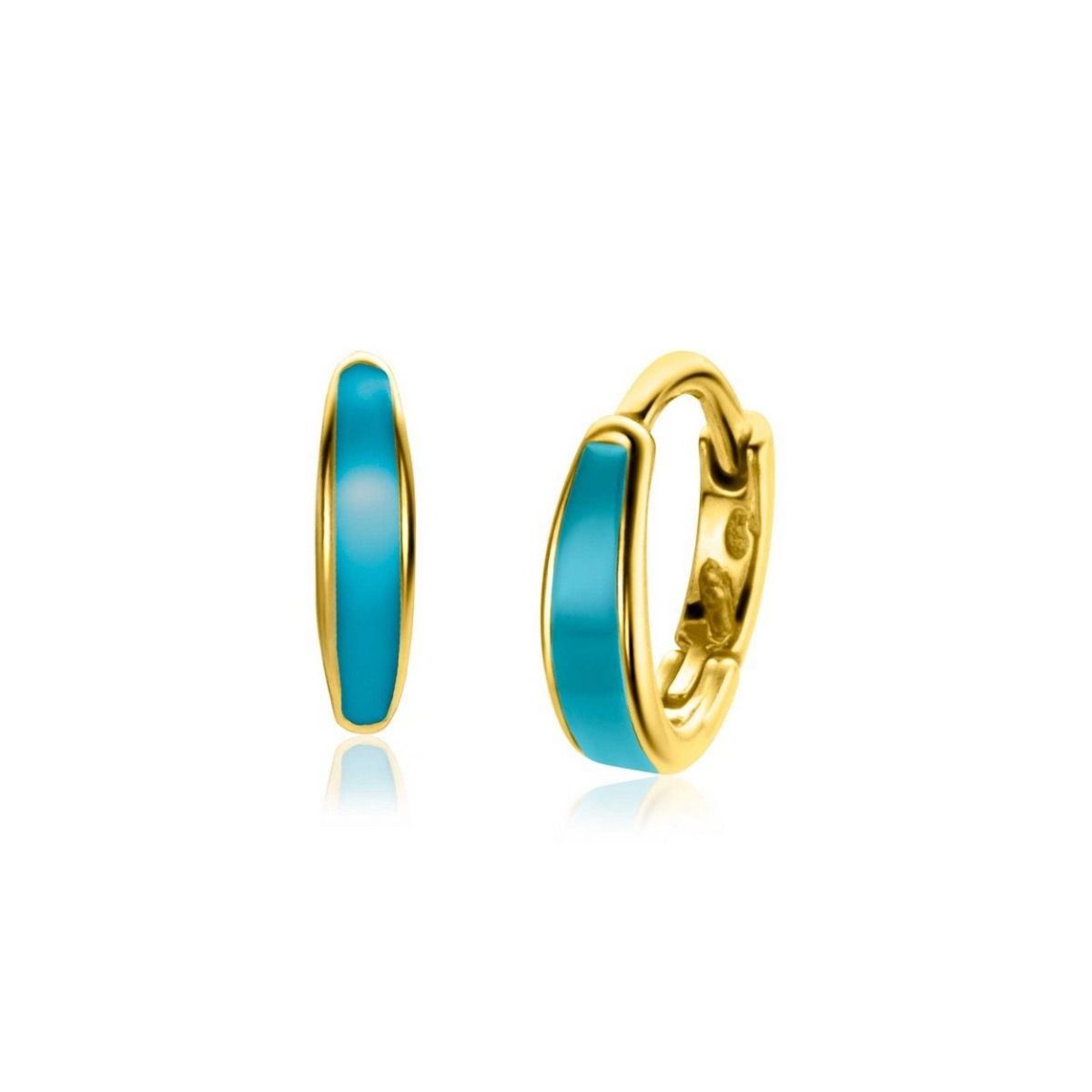 Zinzi gold plated zilveren luxe oorringen met turquoise emaille 14x3,5mm ZIO2338T, exclusief en kwalitatief hoogwaardig. Ontdek nu!