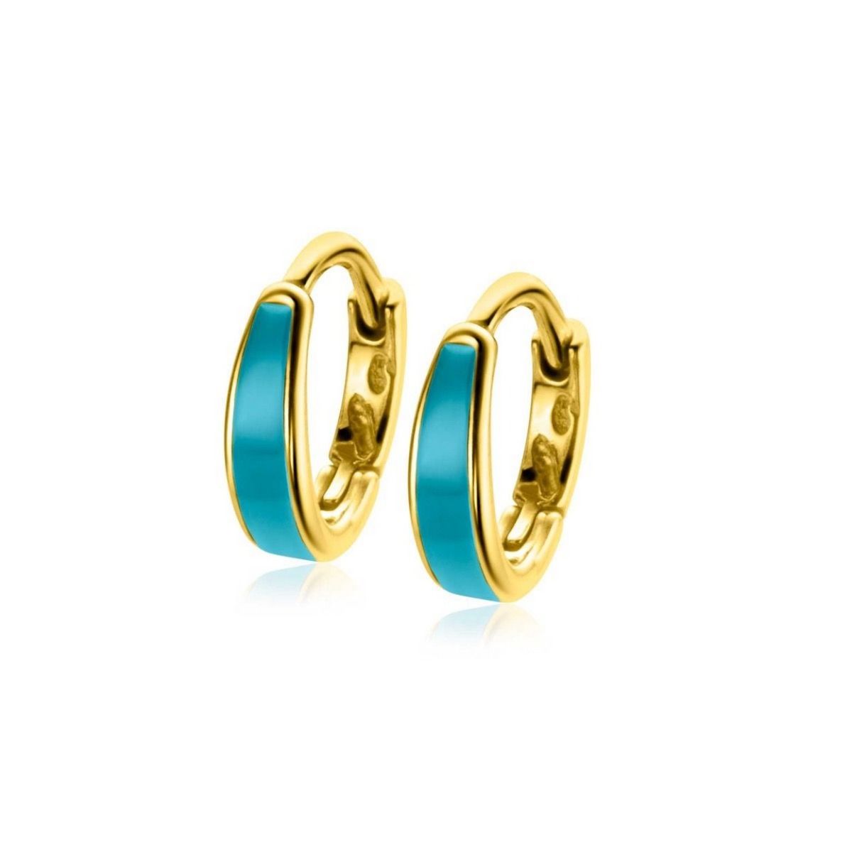 Zinzi gold plated zilveren luxe oorringen met turquoise emaille 14x3,5mm ZIO2338T, exclusief en kwalitatief hoogwaardig. Ontdek nu!