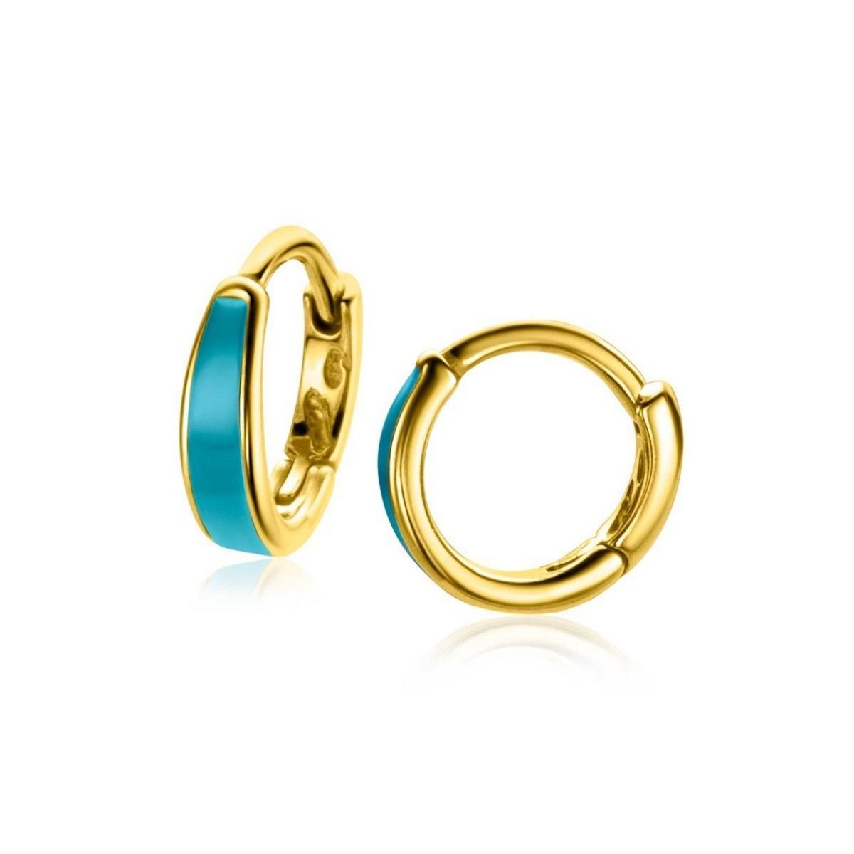 Zinzi gold plated zilveren luxe oorringen met turquoise emaille 14x3,5mm ZIO2338T, exclusief en kwalitatief hoogwaardig. Ontdek nu!