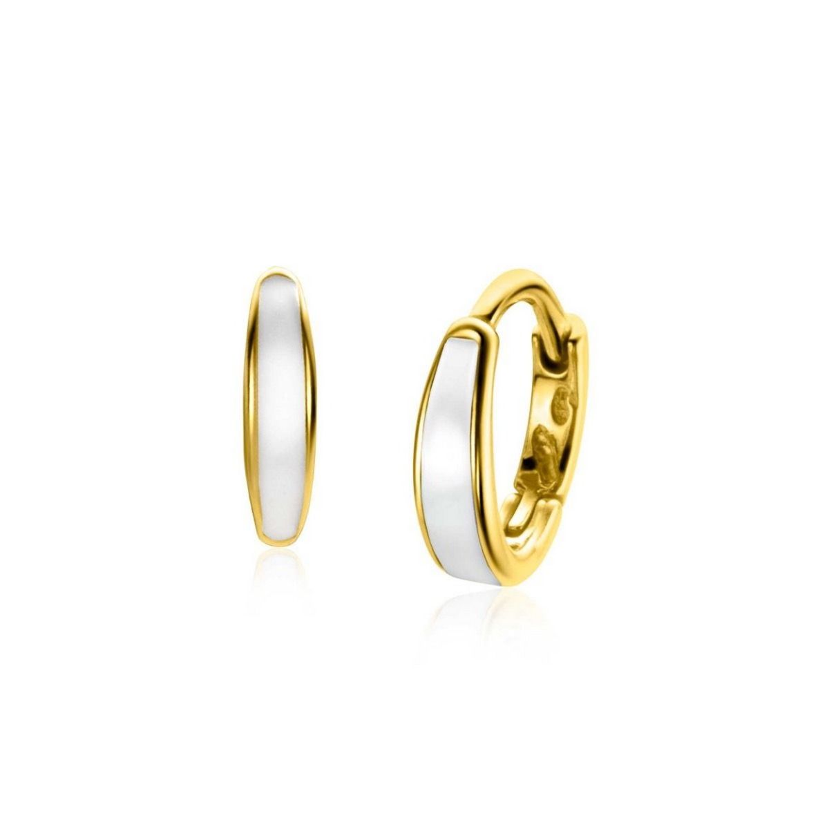 Zinzi gold plated zilveren luxe oorringen met wit emaille 14x3,5mm ZIO2338W, exclusief en kwalitatief hoogwaardig. Ontdek nu!