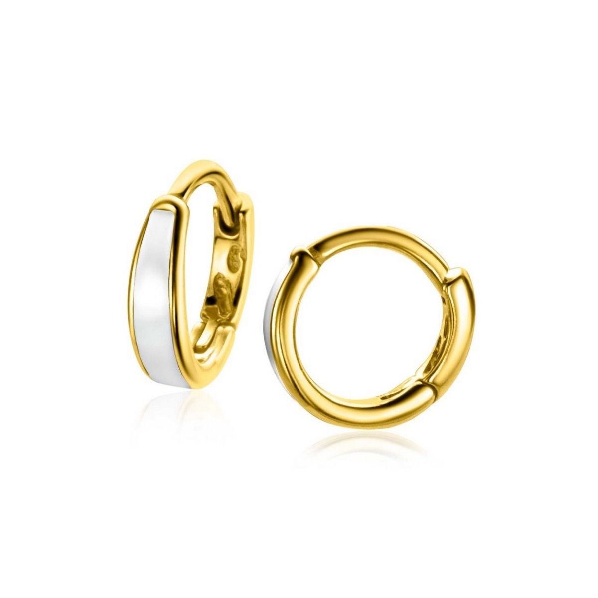 Zinzi gold plated zilveren luxe oorringen met wit emaille 14x3,5mm ZIO2338W, exclusief en kwalitatief hoogwaardig. Ontdek nu!