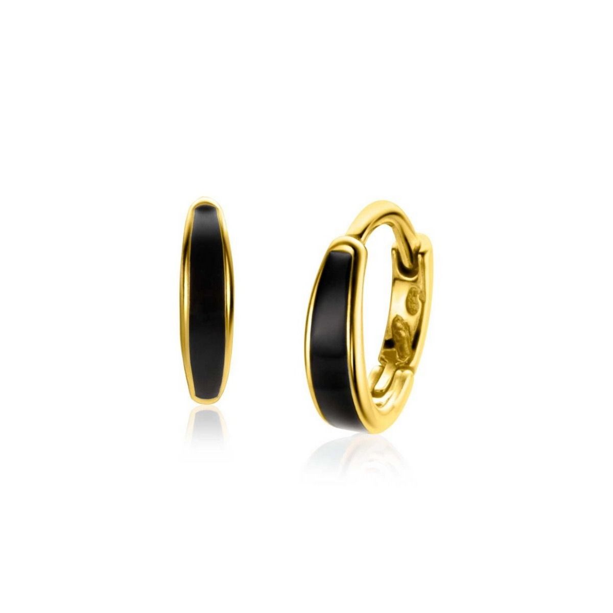 Zinzi gold plated zilveren luxe oorringen met zwart emaille 14x3,5mm ZIO2338Z, exclusief en kwalitatief hoogwaardig. Ontdek nu!