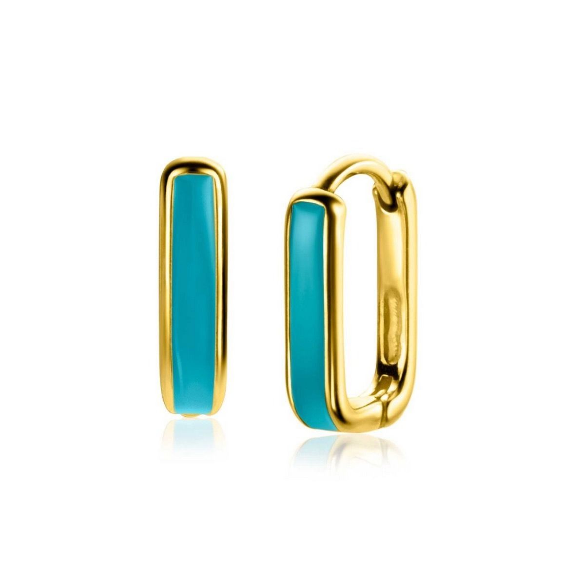 Zinzi gold plated zilveren luxe oorringen rechthoek vorm met turquoise emaille 15x4mm ZIO2339T, exclusief en kwalitatief hoogwaardig. Ontdek nu!