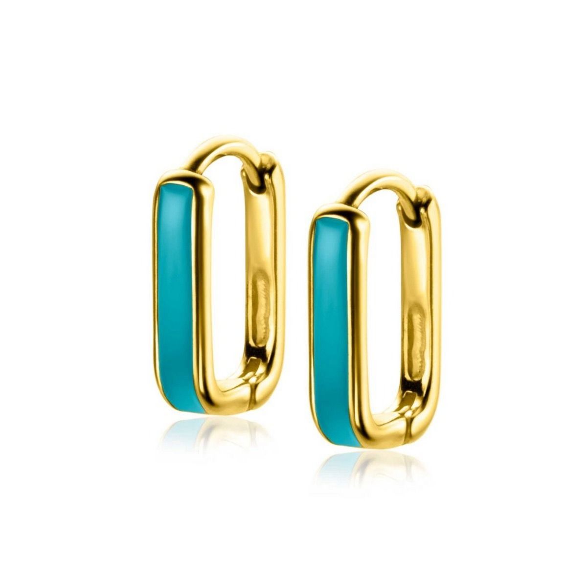 Zinzi gold plated zilveren luxe oorringen rechthoek vorm met turquoise emaille 15x4mm ZIO2339T, exclusief en kwalitatief hoogwaardig. Ontdek nu!