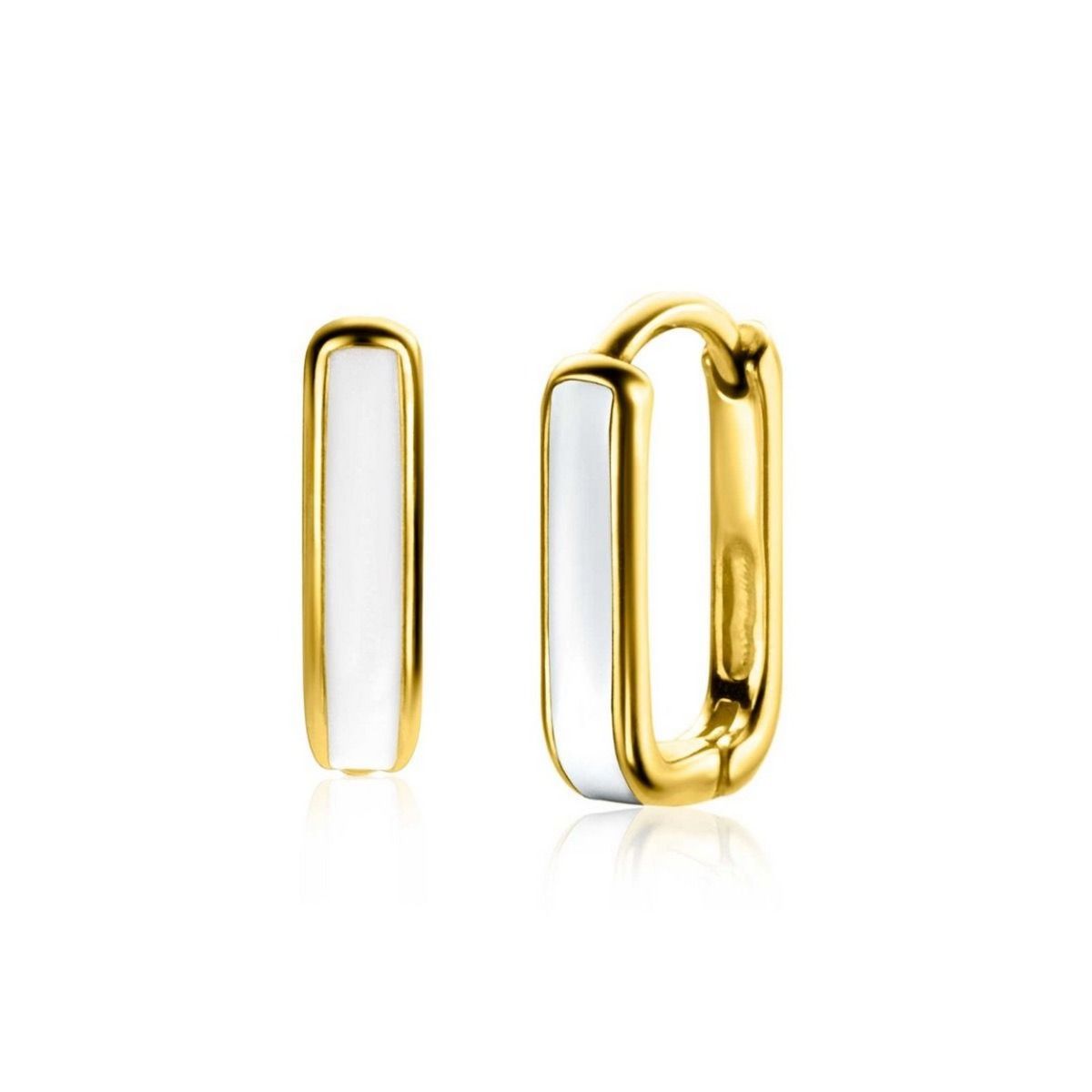 Zinzi gold plated zilveren luxe oorringen rechthoek vorm met wit emaille 15x4mm ZIO2339W, exclusief en kwalitatief hoogwaardig. Ontdek nu!