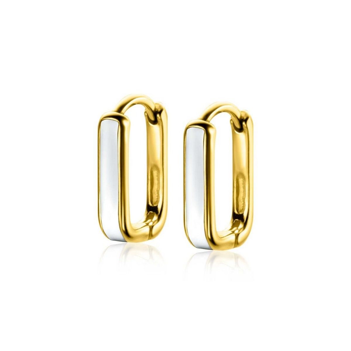 Zinzi gold plated zilveren luxe oorringen rechthoek vorm met wit emaille 15x4mm ZIO2339W, exclusief en kwalitatief hoogwaardig. Ontdek nu!