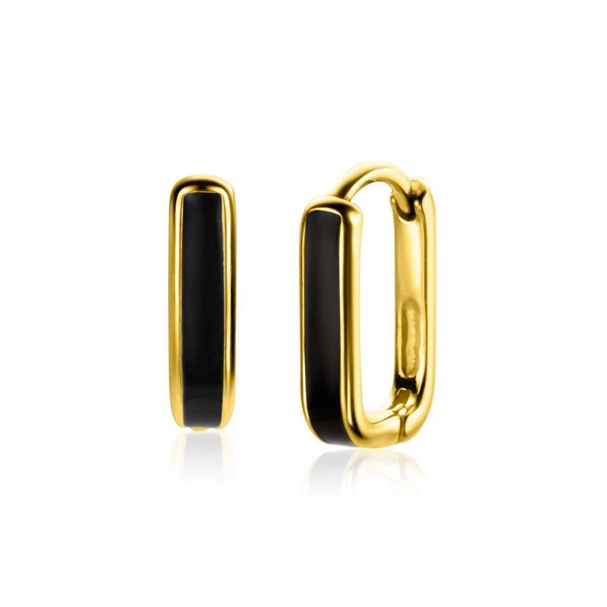 Zinzi gold plated zilveren luxe oorringen rechthoek vorm met zwart emaille 15x4mm ZIO2339Z, exclusief en kwalitatief hoogwaardig. Ontdek nu!