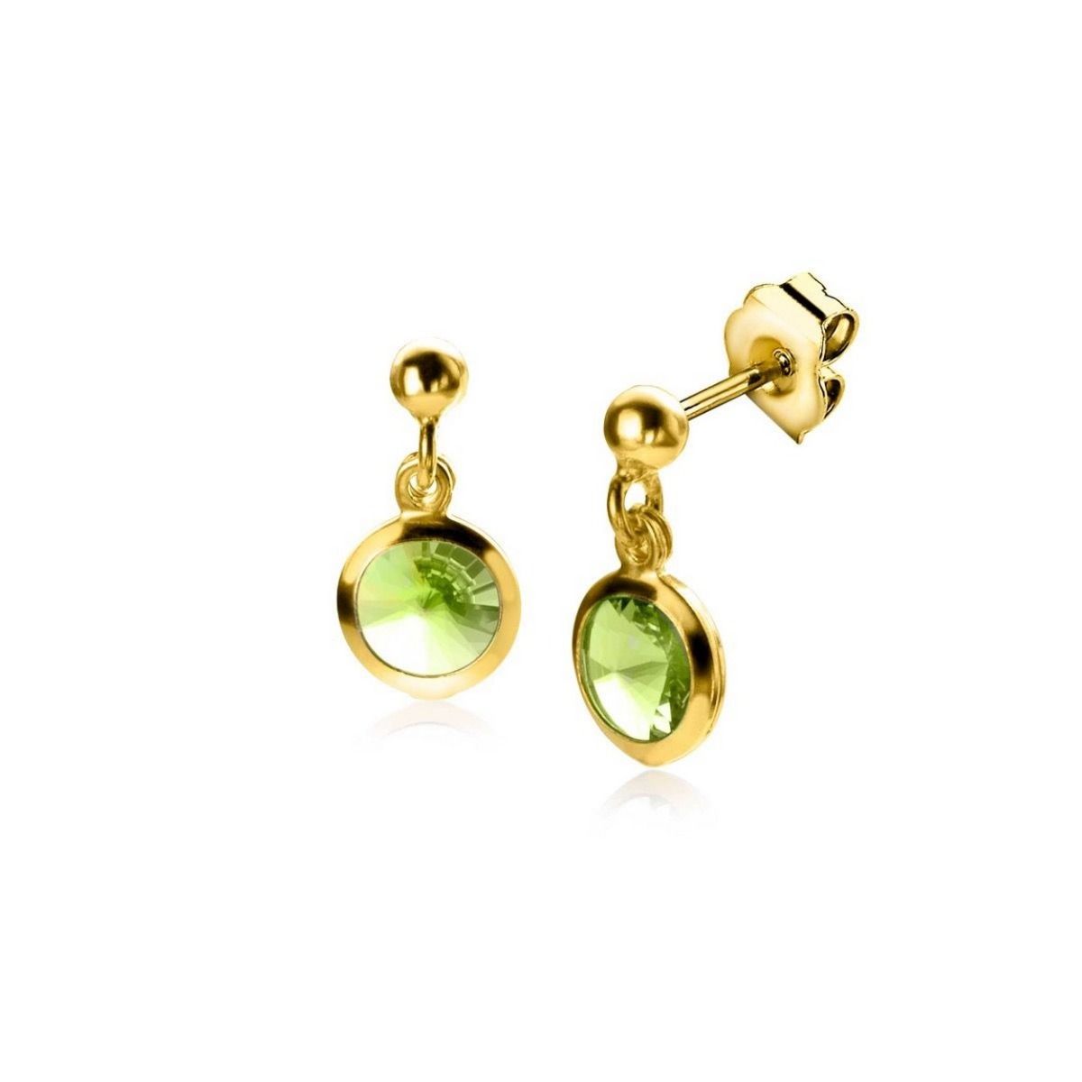 Zinzi gold plated zilveren bol oorstekers met bungelend ronde groene Swarovski crystal 7mm ZIO2348, exclusief en kwalitatief hoogwaardig. Ontdek nu!