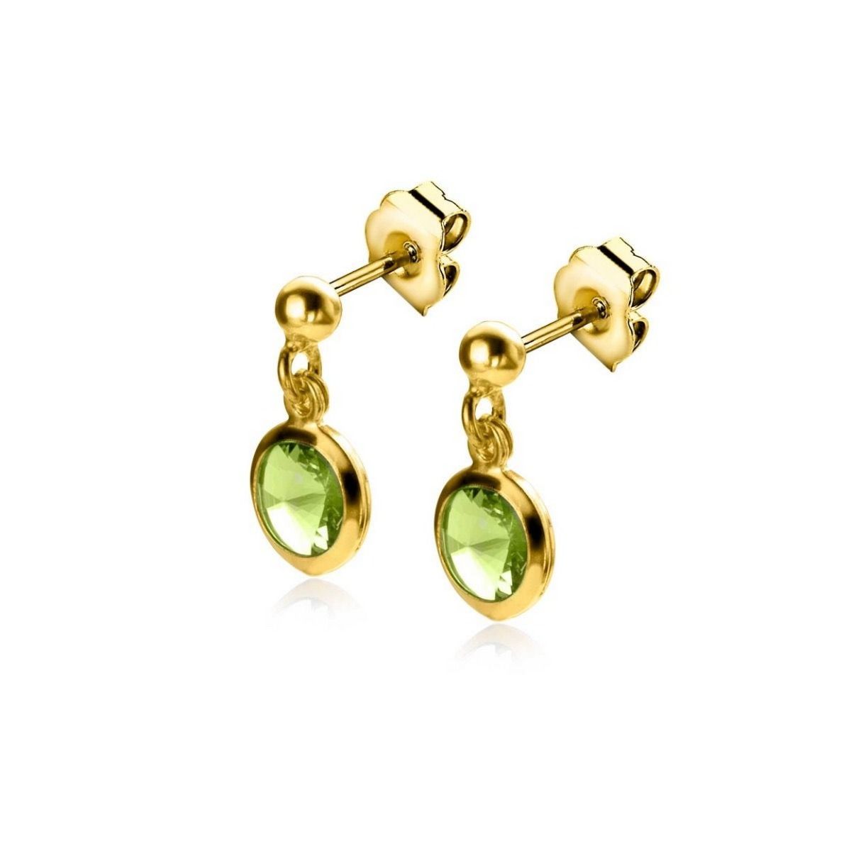 Zinzi gold plated zilveren bol oorstekers met bungelend ronde groene Swarovski crystal 7mm ZIO2348, exclusief en kwalitatief hoogwaardig. Ontdek nu!