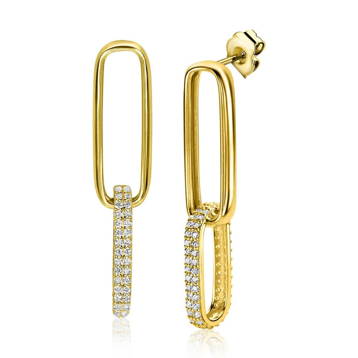 Zinzi gold plated zilveren oorhangers 38mm met ovale schakels en bezet met zirkonia's ZIO2371Y, exclusief en kwalitatief hoogwaardig. Ontdek nu!