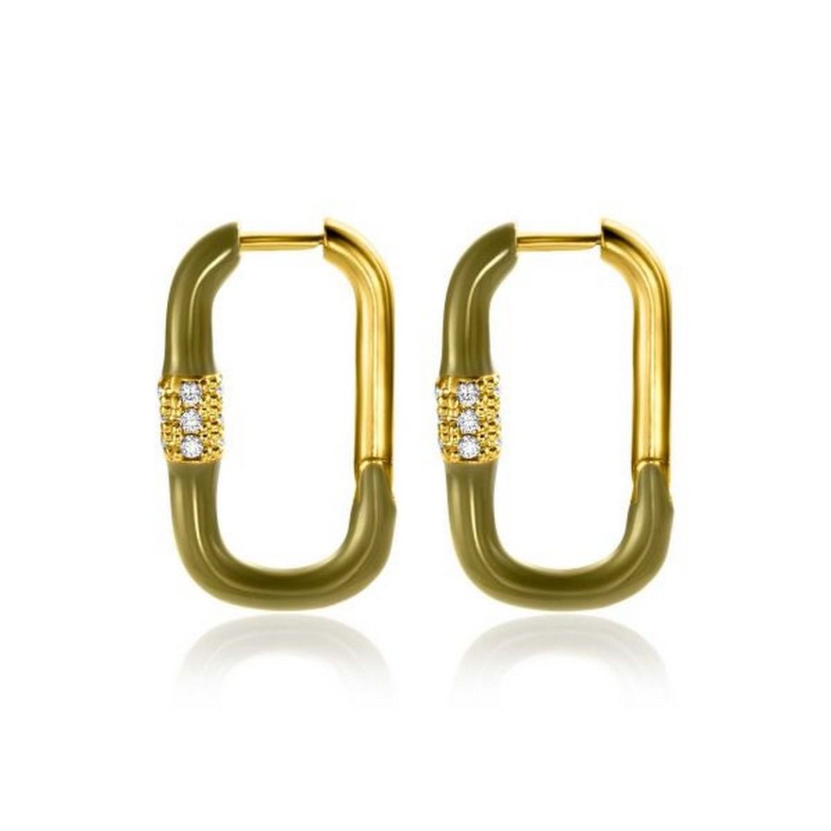 Zinzi gold plated zilveren oorringen 22x3mm rechthoekig olijfgroen emaille en witte zirkonia's ZIO2374, exclusief en kwalitatief hoogwaardig. Ontdek nu!