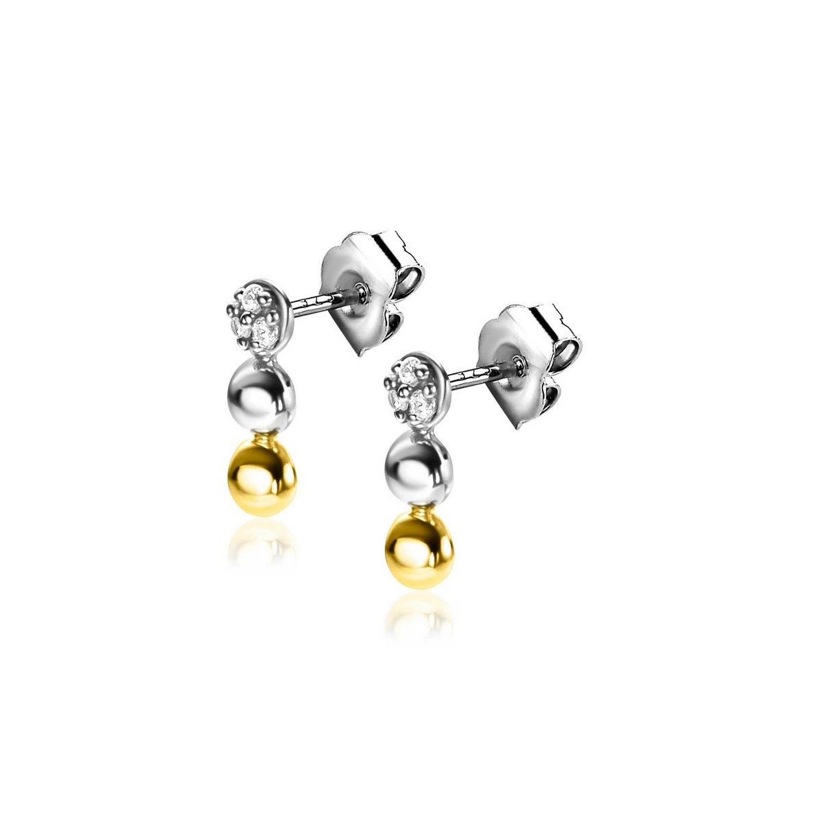 Zinzi bicolor oorknoppen 8,5mm met witte zirkonia en kleine bolletjes ZIO2393, exclusief en kwalitatief hoogwaardig. Ontdek nu!