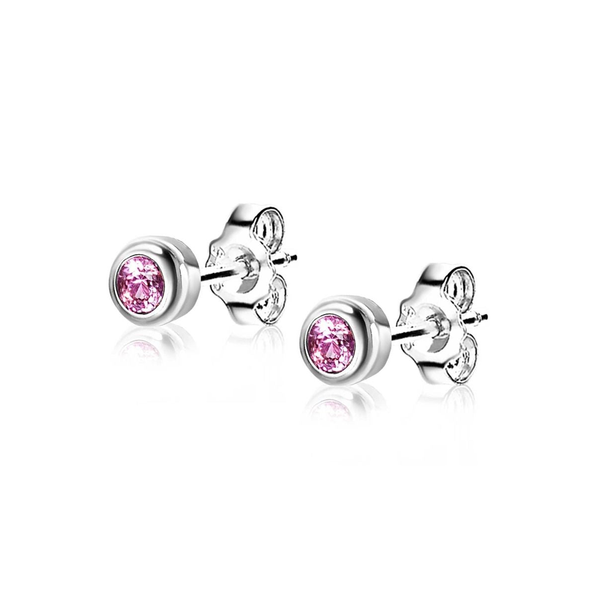 Zinzi's "Rosy Love" - 4mm Zilveren Oorknoppen met Geboortesteen Roze Rozenkwarts Zirconia ZIOZ-OKT, exclusief en kwalitatief hoogwaardig. Ontdek nu!