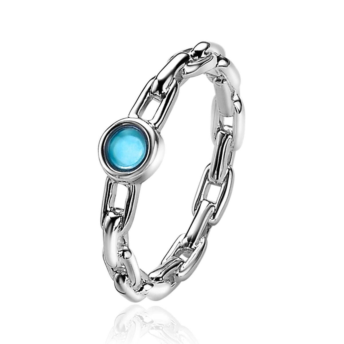 Zinzi zilveren ring paperclip schakel turquoise blauw rond ZIR2173, exclusief en kwalitatief hoogwaardig. Ontdek nu!