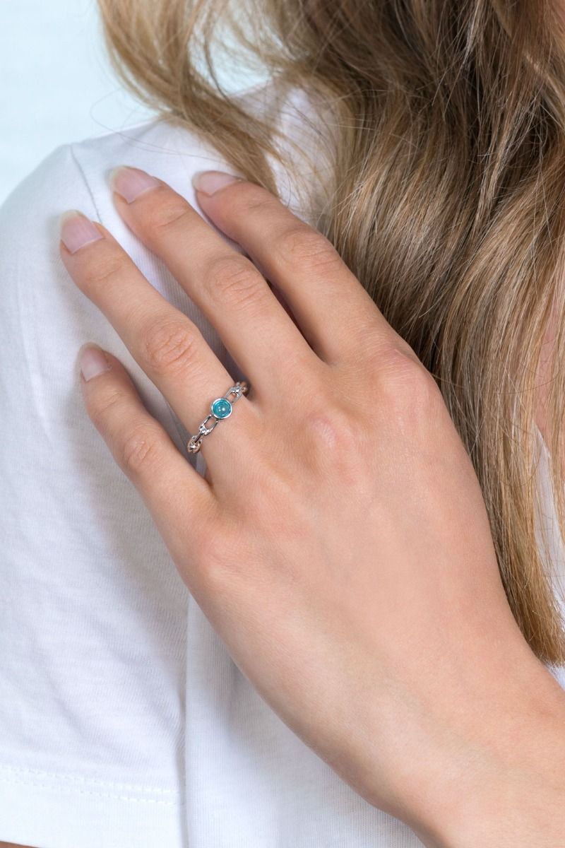 Zinzi zilveren ring paperclip schakel turquoise blauw rond ZIR2173, exclusief en kwalitatief hoogwaardig. Ontdek nu!