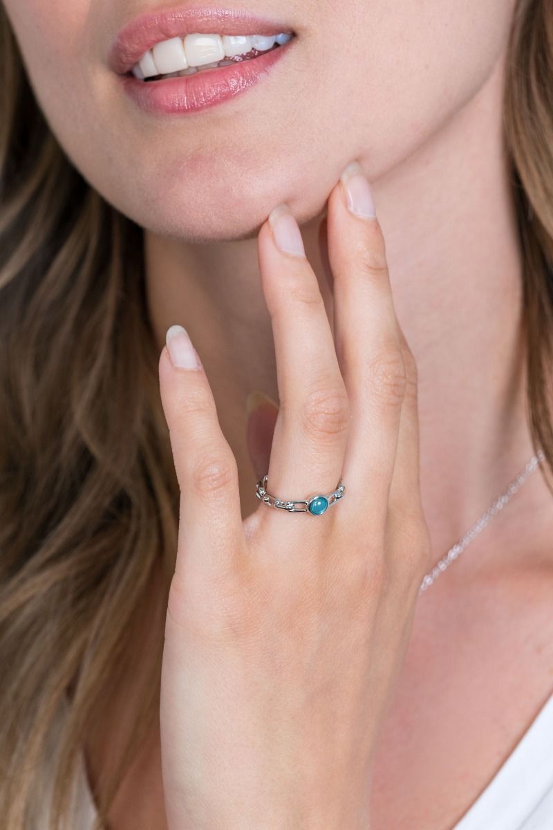 Zinzi zilveren ring paperclip schakel turquoise blauw rond ZIR2173, exclusief en kwalitatief hoogwaardig. Ontdek nu!